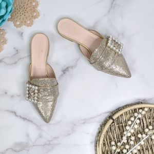 Kate Spade Gold Mules with Pearl Embellishment